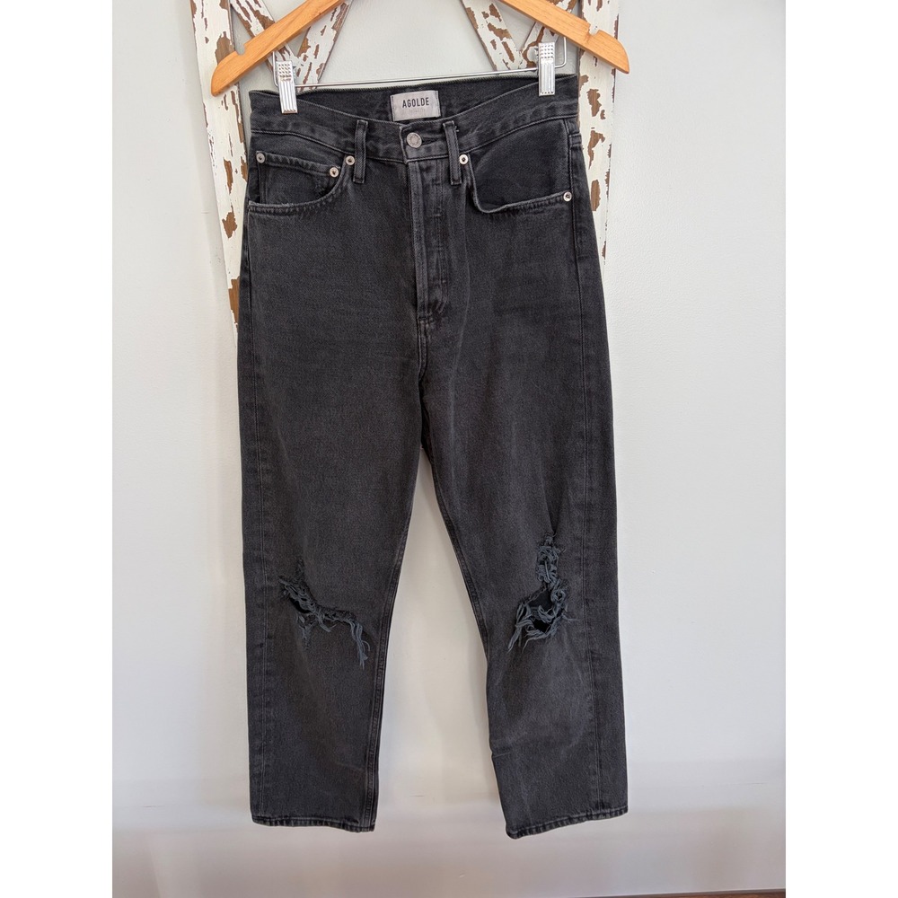 AGOLDE '90s Mid Rise Loose Jeans Black Distressed‎ Wash Size 24